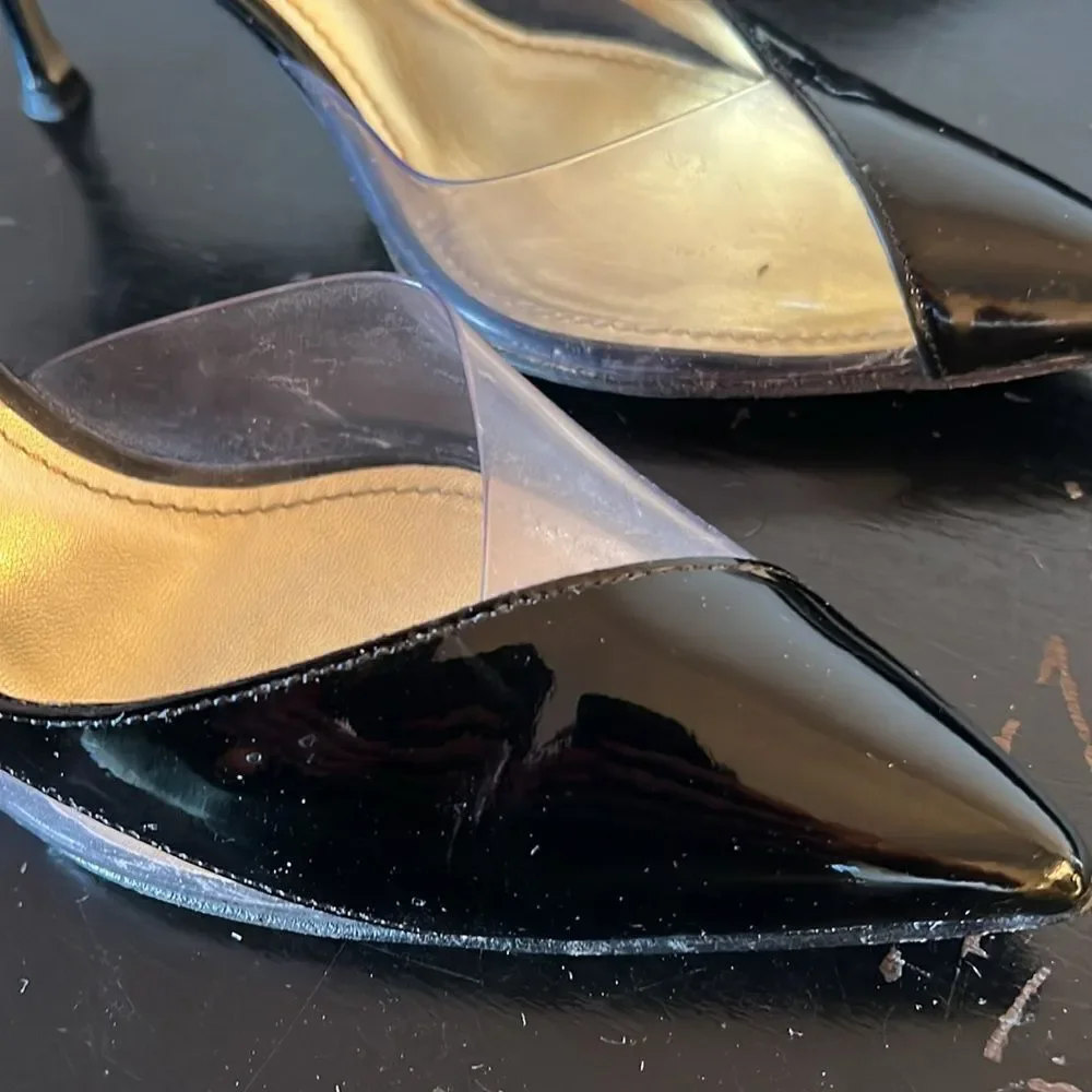 90s Dolce & Gabbana Black Patent Leather & Clear Cutout Heels